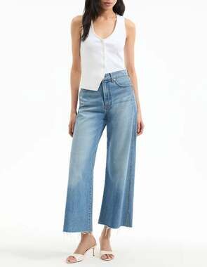 Veronica Beard Taylor High Waist Crop Wide Leg Jeans in Enough Said Raw Hem 28